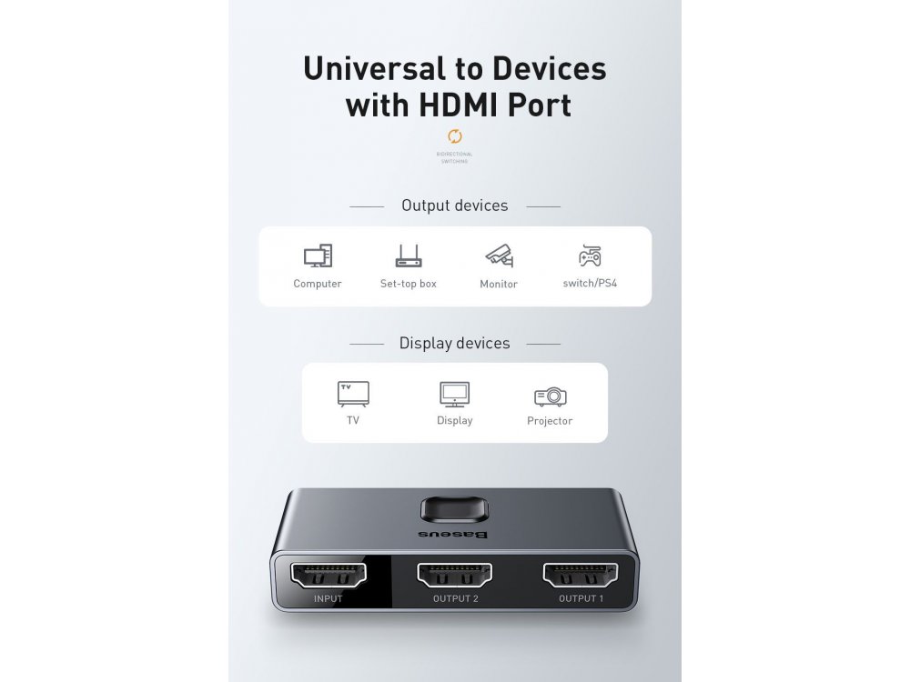 Baseus Matrix HDMI 2-1 Switch/Splitter 4K Bidirectional - CAHUB-BC0G
