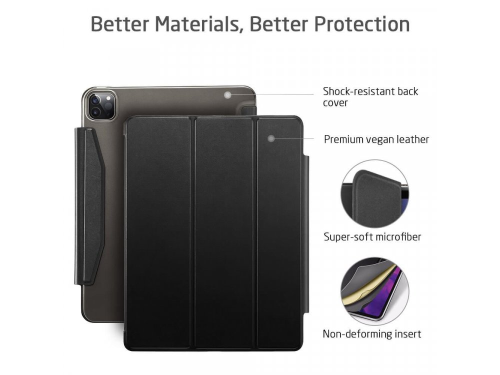 ESR Yippee iPad Pro 2020 / 2018 12.9" Trifold Θήκη με Μαγνητικό κλιπ, Auto Sleep/Wake, Stand, Hard Back Cover, Μαύρη