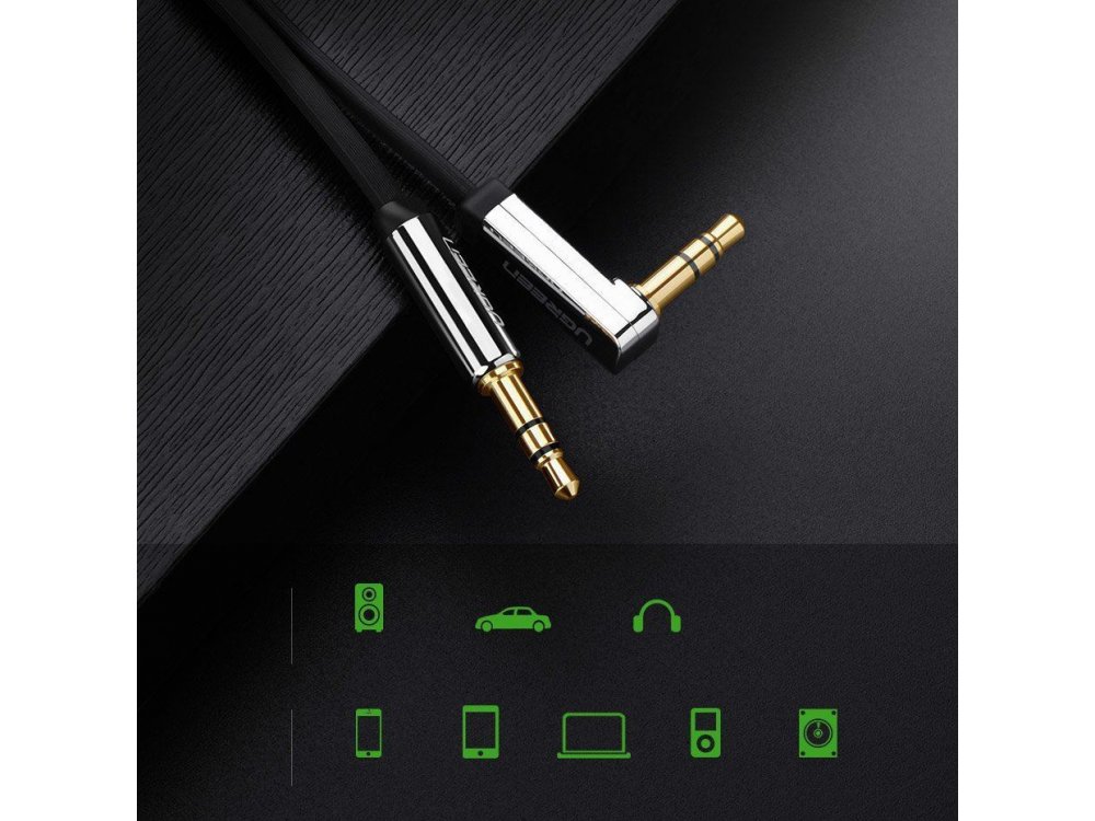 Ugreen AUX Cable 3ft. Flat, Stereo Angled (90°) 3.5mm - 10597