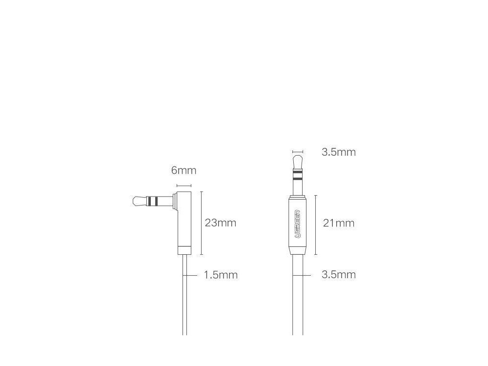 Ugreen AUX Cable 6ft. Flat, Stereo Angled (90°) 3.5mm - 10599