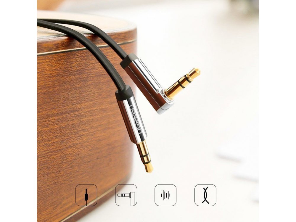 Ugreen Καλώδιο AUX 3μ. Flat, Stereo Γωνιακό (90°) 3.5mm - 10728