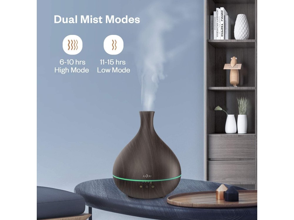 Anjou AJ-AD012 500ml, Oil Diffuser Συσκευή Αρωματοθεραπείας, Adjustable 7 Color, Timer & Auto Shut-Off, Brown