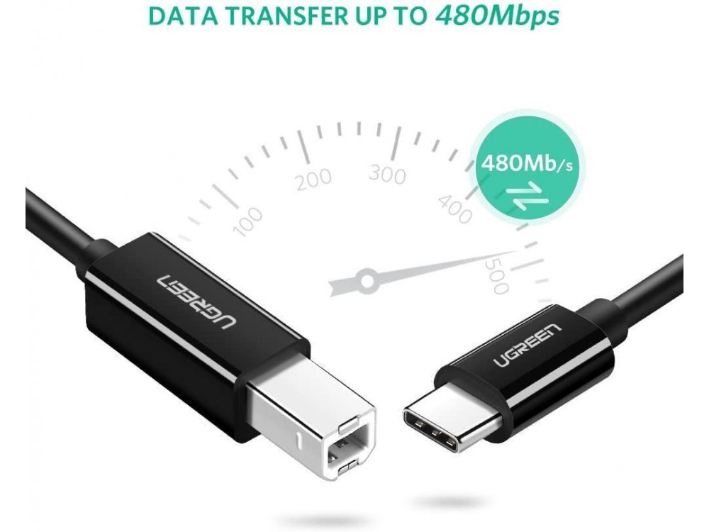 Ugreen USB-C σε USB-B Καλώδιο Printer / Scanner Cable 2μ. - 50446, Μαύρο