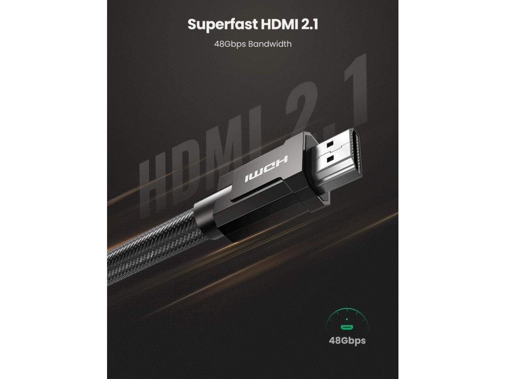Ugreen HDMI v2.1 8Κ@60Hz, eARC, 48Gbps, HDR, Cable. Nylon Braiding, black - 70319