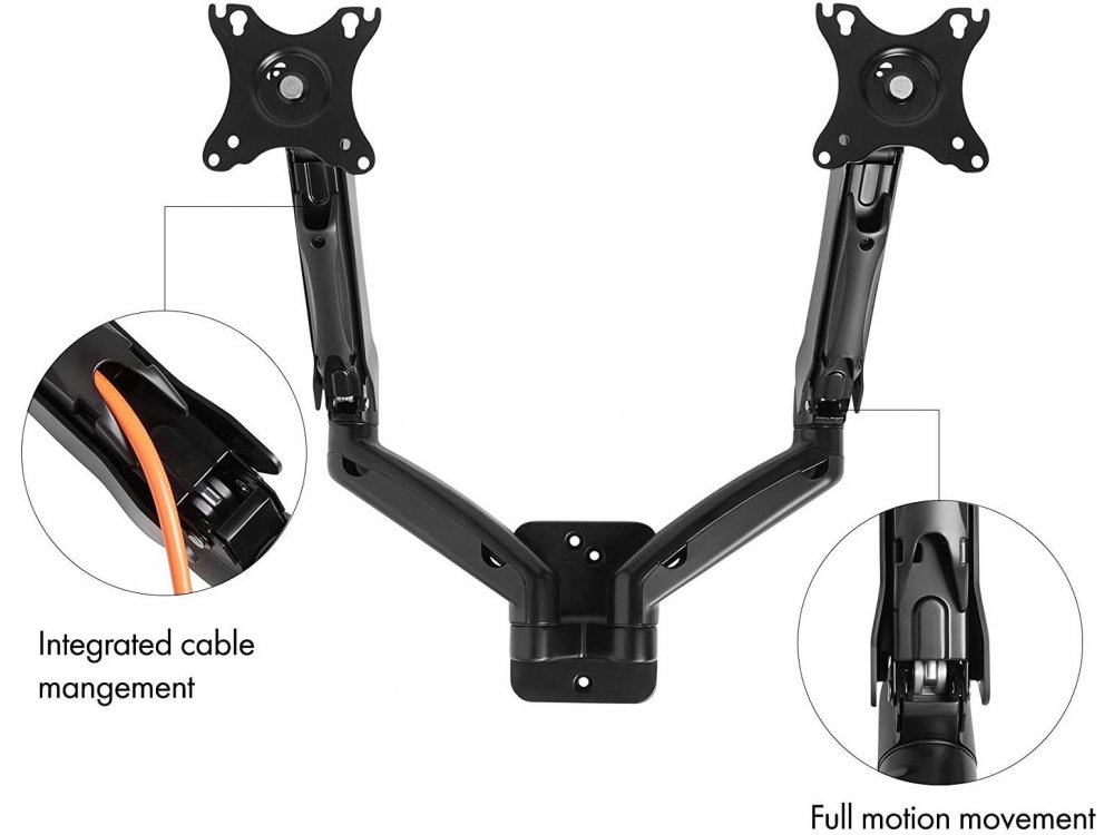VonHaus Dual Arm Wall Mount, Βάση Τοίχου για 2 Οθόνες 17”-27”, με Gas Spring Arm, Αντοχή έως 13kg - 3000166