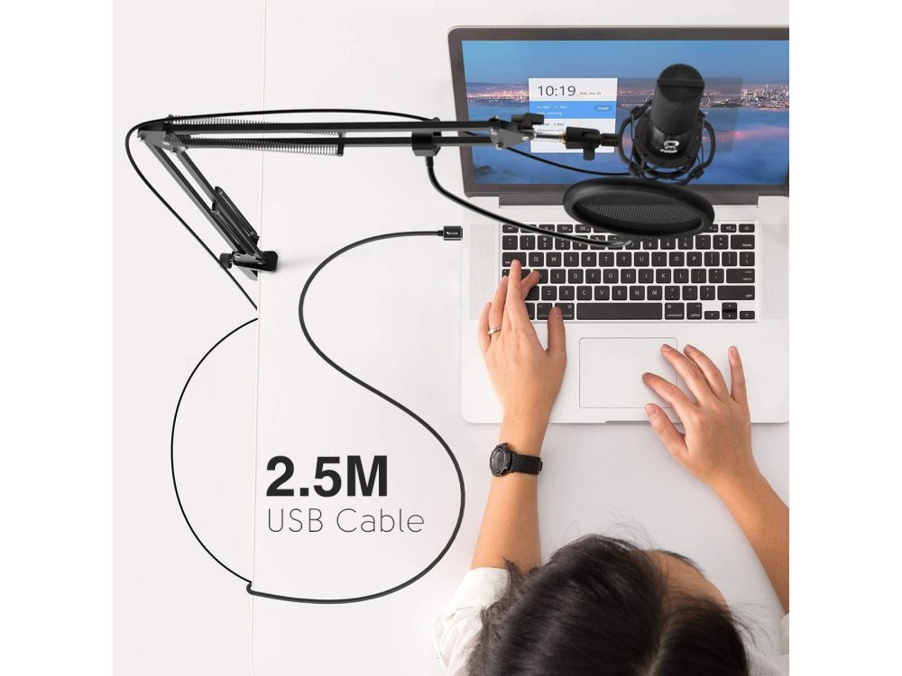 FIFINE T669 Πυκνωτικό Μικρόφωνο USB, KIT με Ρυθμιζόμενη Βάση, Volume Dial για Vocal Recording, Sreaming, Podcast κλπ