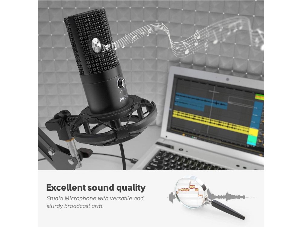 FIFINE T669 Πυκνωτικό Μικρόφωνο USB, KIT με Ρυθμιζόμενη Βάση, Volume Dial για Vocal Recording, Sreaming, Podcast κλπ