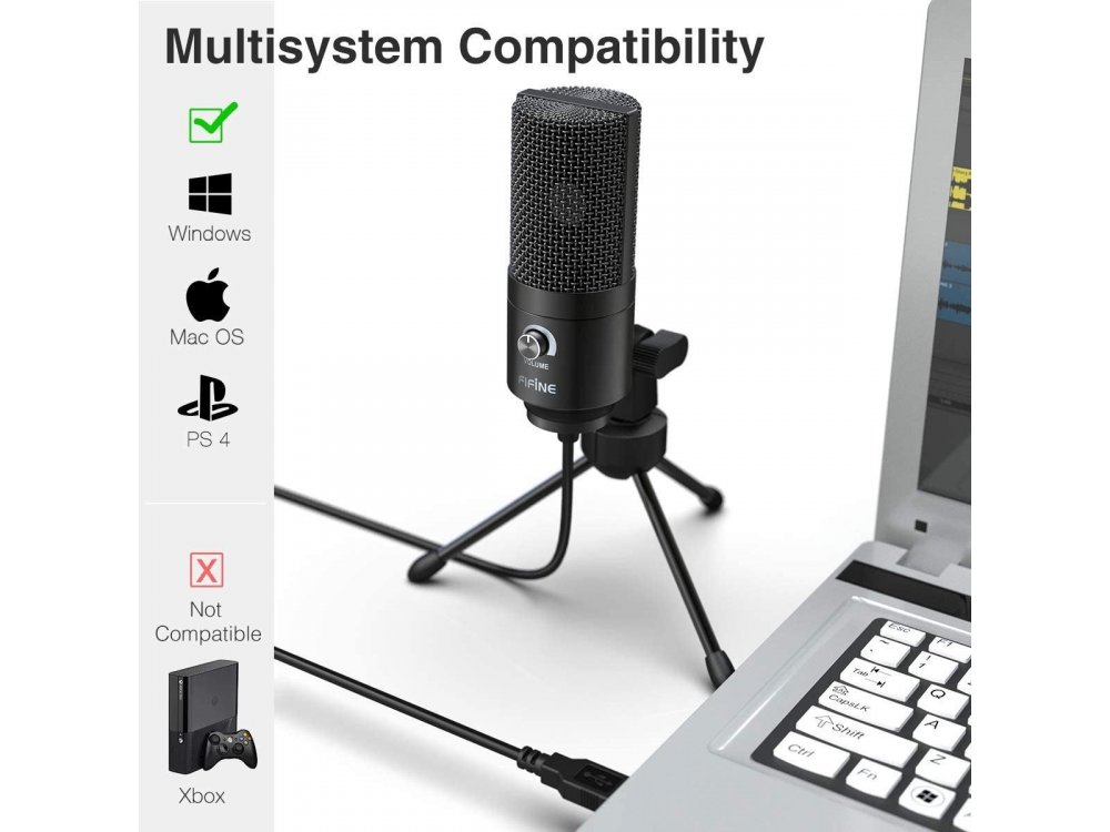 FIFINE K669B Πυκνωτικό Μικρόφωνο USB με Volume Dial για Vocal Recording, Sreaming, Podcast κλπ