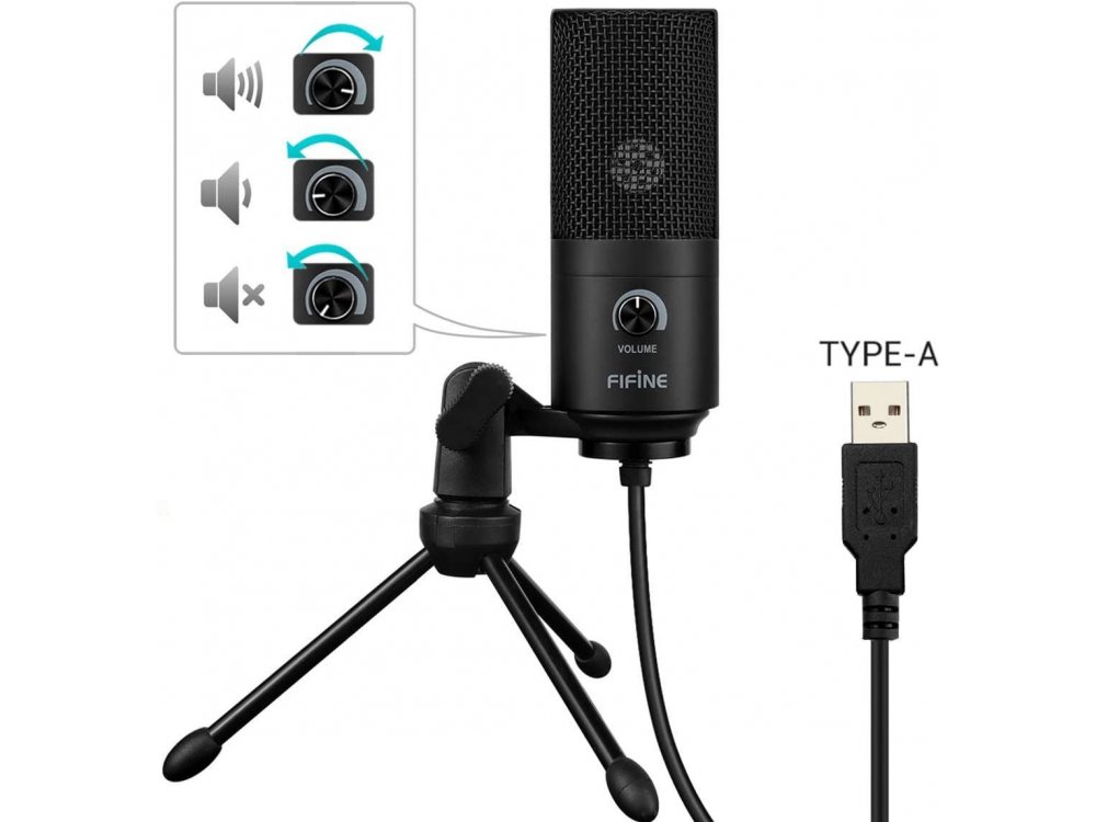 FIFINE K669B Πυκνωτικό Μικρόφωνο USB με Volume Dial για Vocal Recording, Sreaming, Podcast κλπ