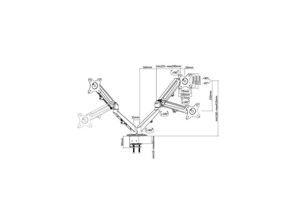 Nordic Dual Arm Desk Mount with Clamp, Βάση για 2 Οθόνες 17”-27”, έως 10kg - AG6-42