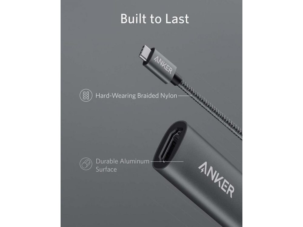 Anker PowerExpand+ USB-C to HDMI 4K@60Hz Adapter, with Nylon Braiding, Space Gray - A83120A1