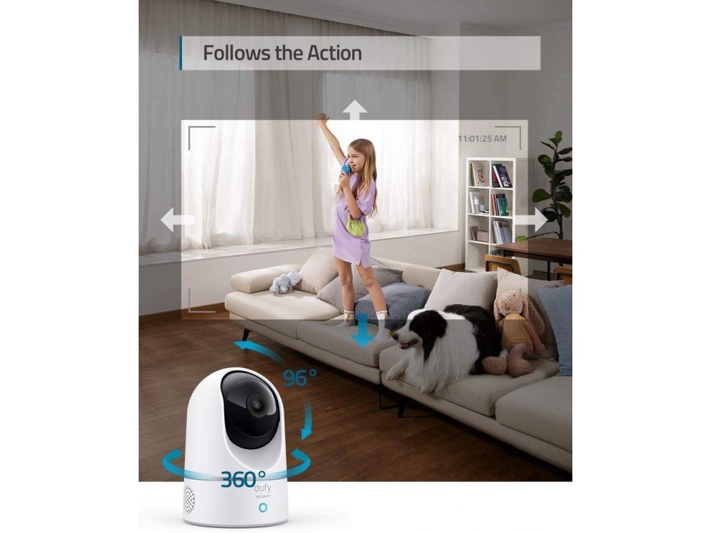 Anker eufyCam IP Camera 2K, Pan & Tilt, Night Vision, 2-Way Audio, WiFi and Motion Detection with Human & Pet AI - T8410322