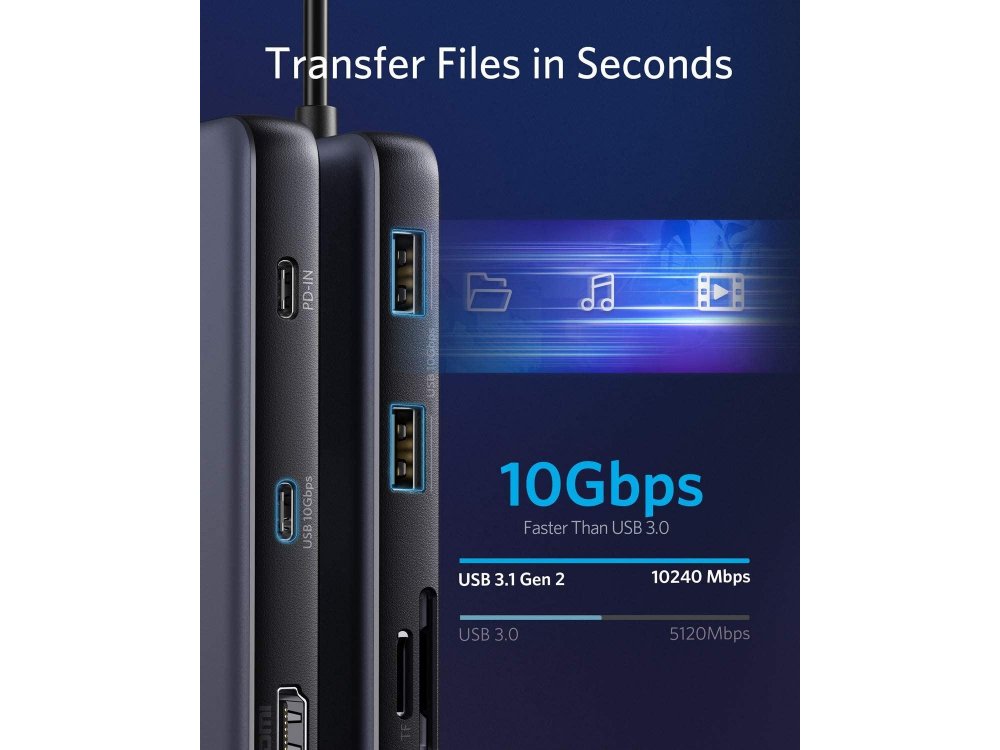 Anker PowerExpand 8-in-1 USB-C Data Hub HDMI/4K@60Hz + LAN + USB3.1*2 + SD/Micro SD Card reader + 100W PD Charging - A83830A1