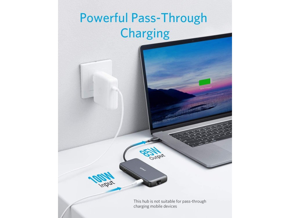 Anker PowerExpand 8-in-1 USB-C Data Hub HDMI/4K@60Hz + LAN + USB3.1*2 + SD/Micro SD Card reader + 100W PD Charging - A83830A1