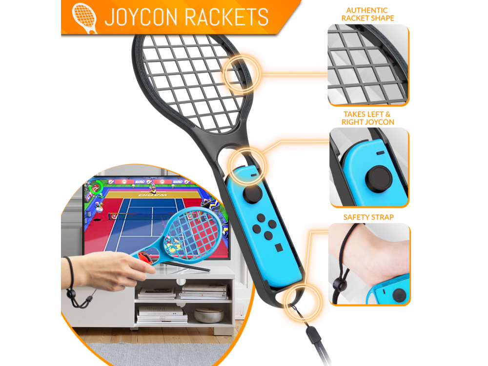 Orzly Nintendo Switch Partypack Accessories Bundle - 4x Racing Wheels, 4x Joy-Con Grips, 4x Tennis Rackets, 4x Dance Bands, Case