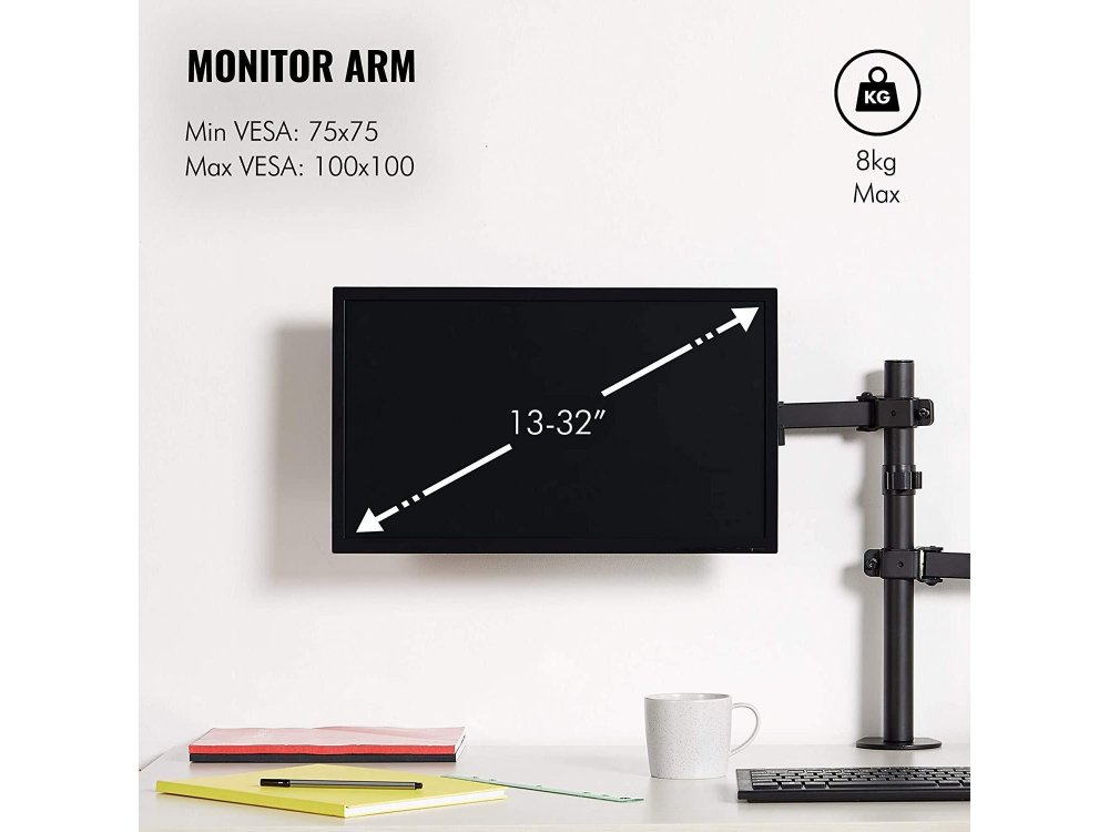 VonHaus Dual Arm Desk Mount with Clamp for Monitor and Laptop 13”-32”, up to 12kg - 3000114