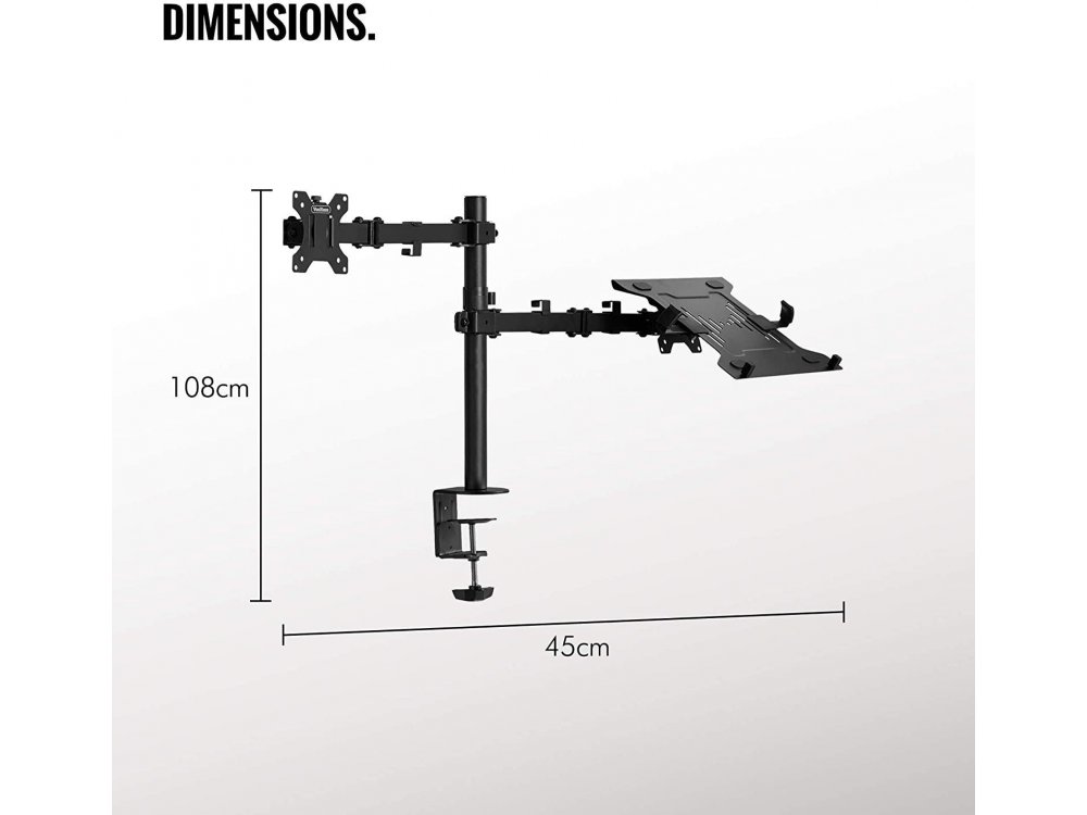 VonHaus Dual Arm Desk Mount with Clamp, Βάση για Οθόνη & Laptop 13”-32”, έως 12kg - 3000114