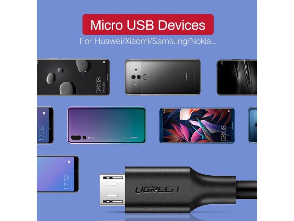 Ugreen Καλώδιο Micro USB 0,5μ. Μαύρο - 60135