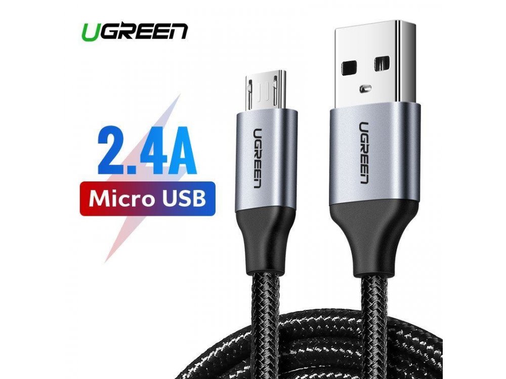 Ugreen Καλώδιο Micro USB 0,25μ. με Νάυλον Ύφανση, Μαύρο - 60144