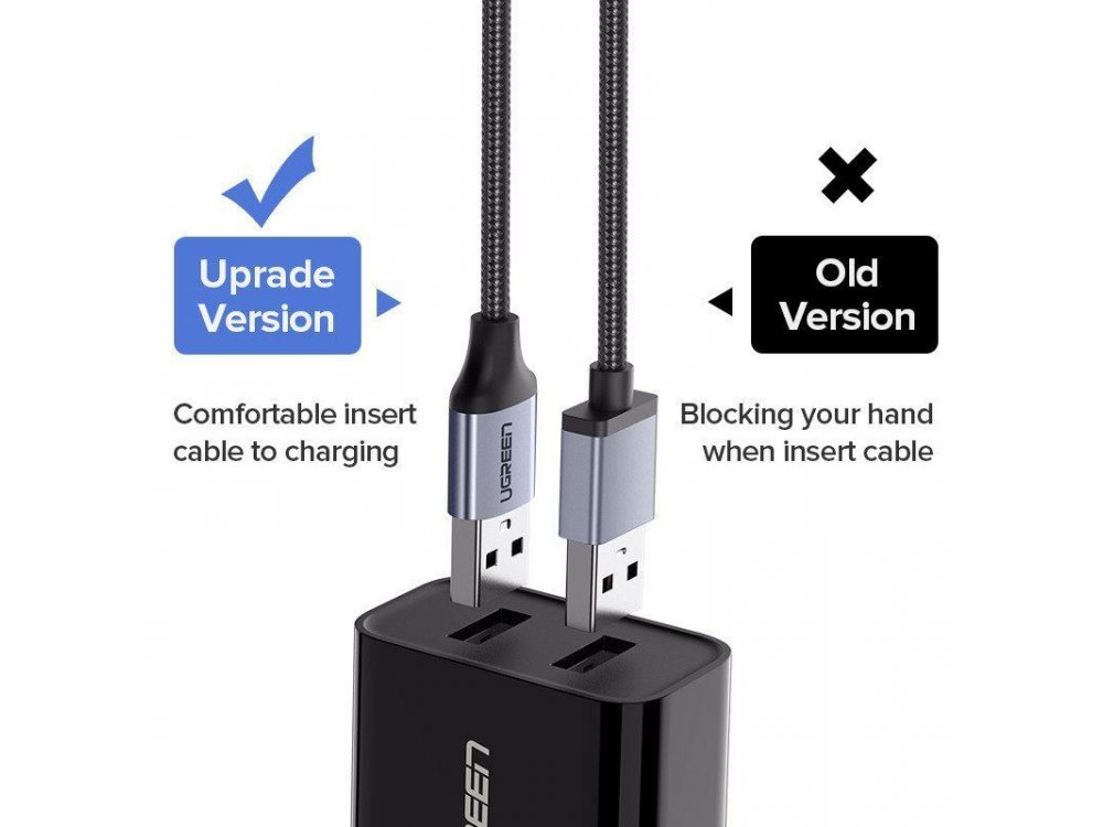 Ugreen Καλώδιο Micro USB 0,25μ. με Νάυλον Ύφανση, Μαύρο - 60144