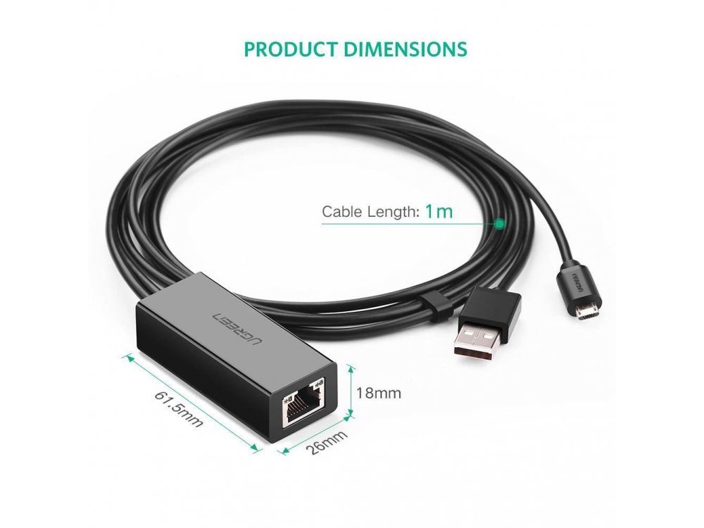 Ugreen Micro USB to Ethernet Adapter για Chromecast / TV Stick - 30985