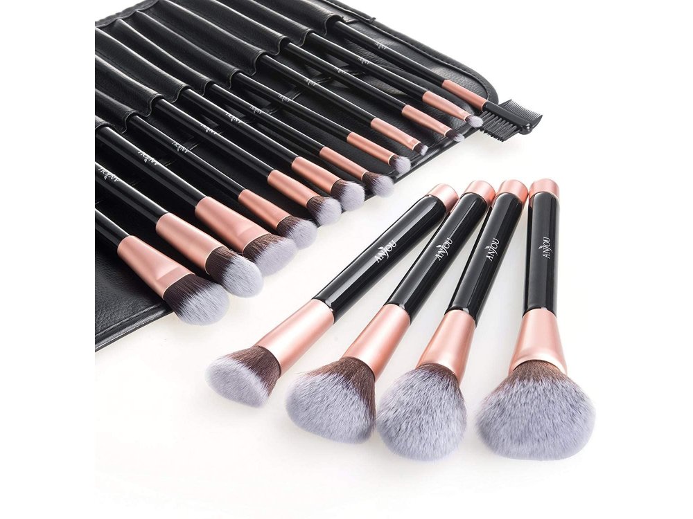 Anjou Makeup 16 brush set, Cruelty-free, Vegan, with carrying pouch - AJ-MTA002