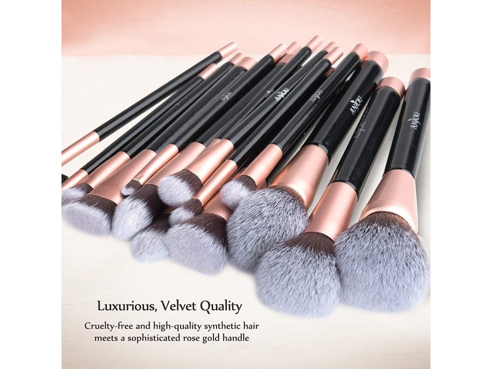 Anjou Makeup 16 brush set, Cruelty-free, Vegan, with carrying pouch - AJ-MTA002