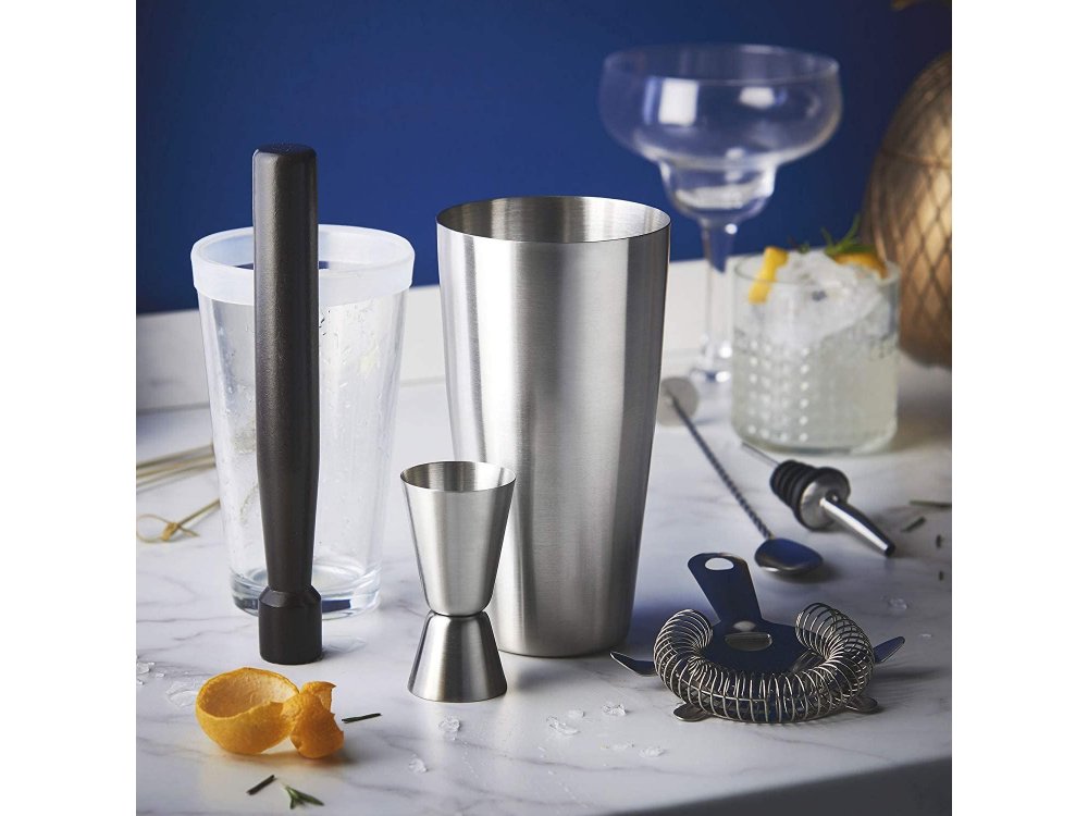 VonShef Cocktail Set 8pcs., Cocktail Shaker Set, Stainless Steel, Boston Silver - 1000157