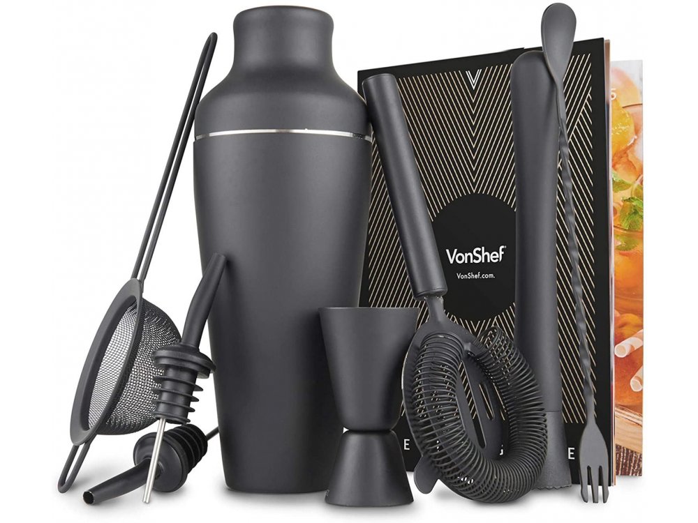 VonShef Cocktail Set 9pcs., Cocktail Set, Stainless Steel, Parisian Matte Black - 1000147