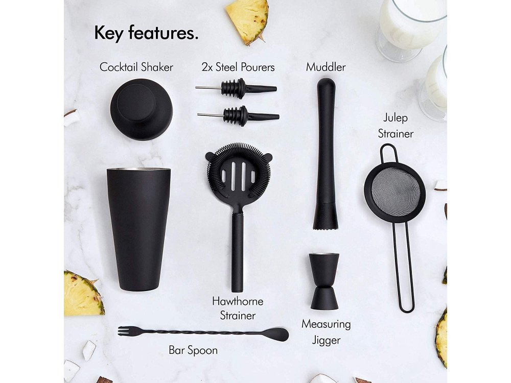 VonShef Cocktail Set 9pcs., Cocktail Set, Stainless Steel, Parisian Matte Black - 1000147