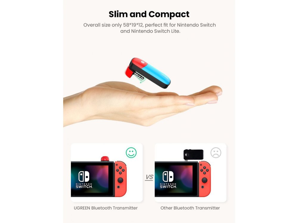 Ugreen Bluetooth 5.0 Transmitter για Nintendo Switch, 3.5mm AUX Wireless Audio Adapter, aptX - 80188