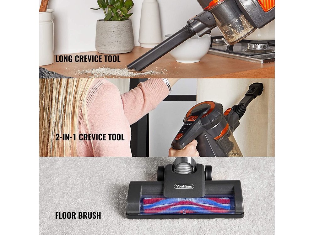VonHaus Ασύρματη Ηλεκτρική σκούπα χειρός / Stick 2-in-1, 120W, 9000Pa, Επαναφορτιζόμενη, Μπαταρία Li-ion 22.2V - 3000098