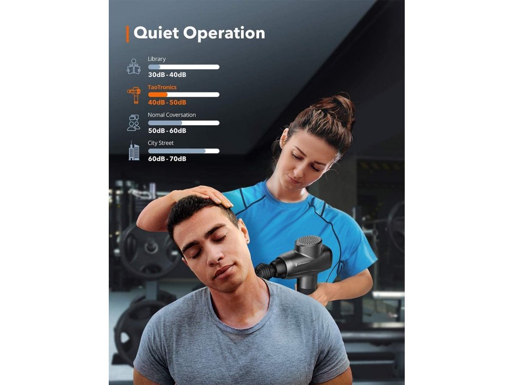 TaoTronics Massage Gun, Deep Tissue Muscle Massager with Adjustable speed and 6 Massage Heads - PCA003