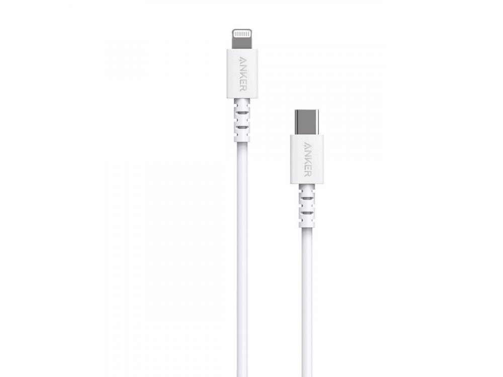 Anker PowerLine Select 0.9μ. Lightning Καλώδιο σε USB-C για Apple iPhone / iPad / iPod MFi & PD Φόρτιση, Λευκό - A8612G21