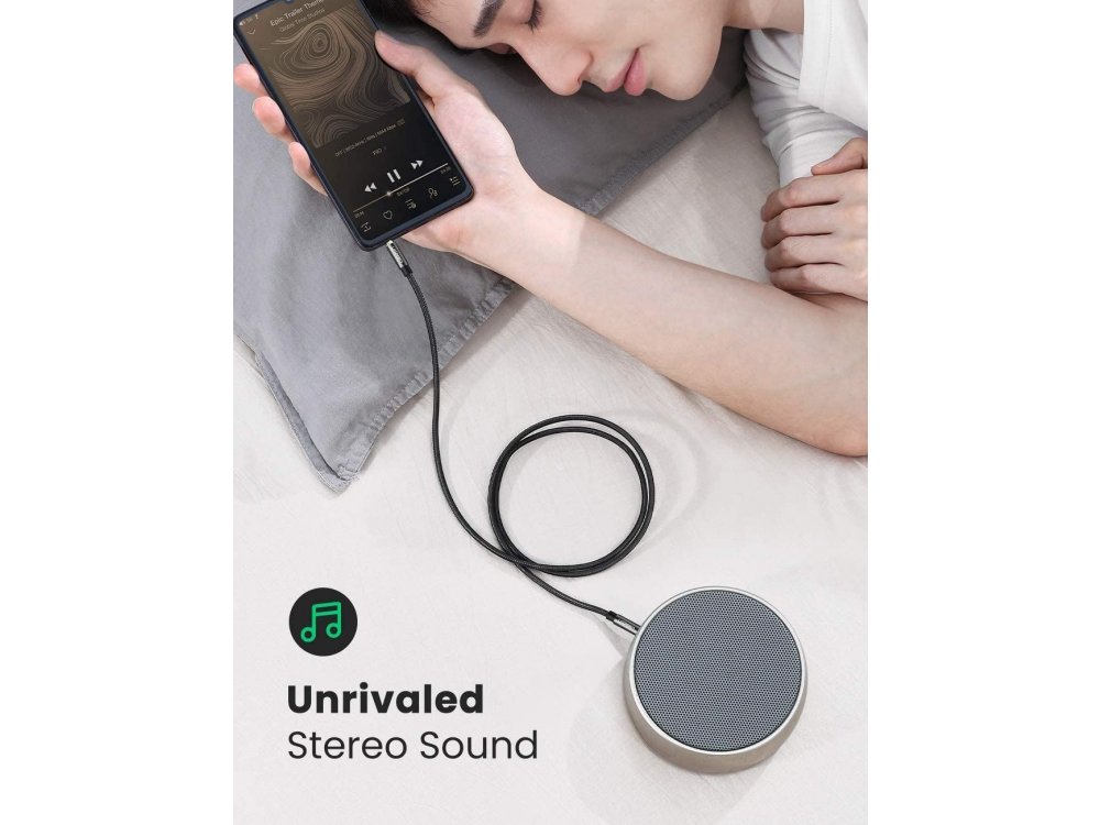 Ugreen Audio AUX Καλώδιο, 2μ. Επιχρυσωμένο με Νάυλον Ύφανση 3.5mm, Μαύρο - 50363