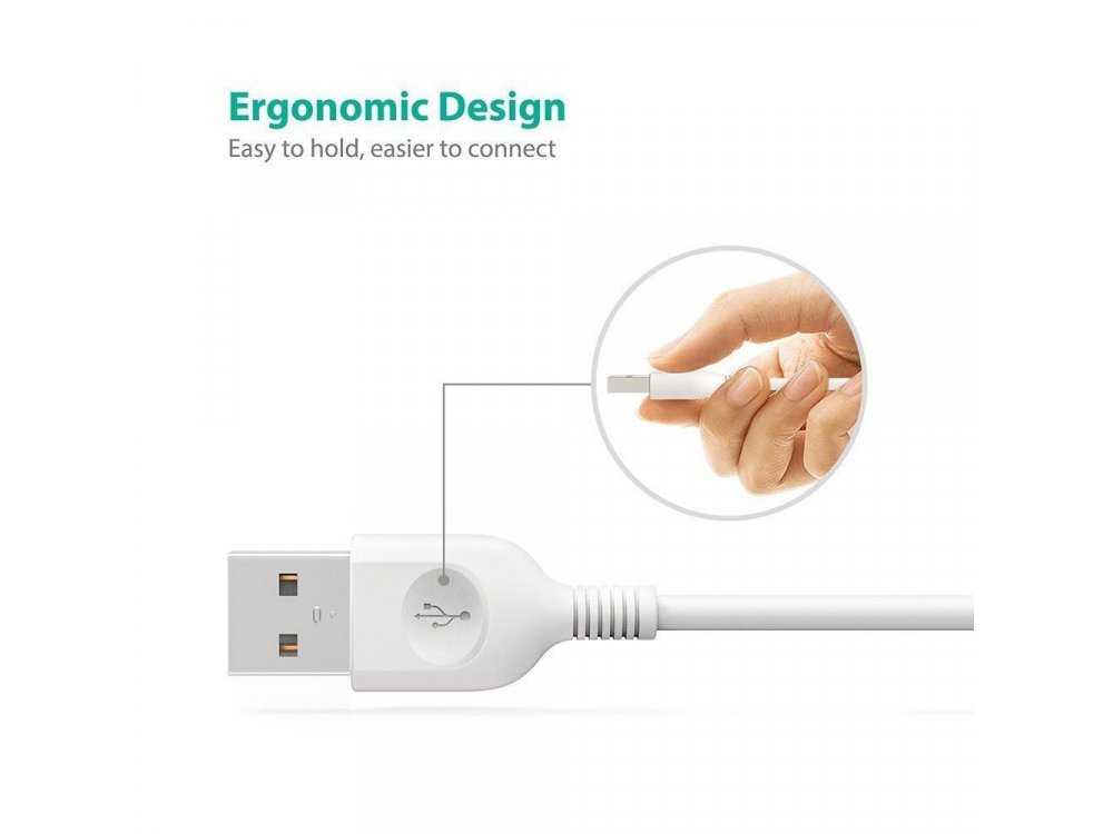 RAVPower Καλώδιο 1μ. Micro USB σε USB 2.0 με Νάυλον ύφανση, Λευκό - RP-CB016