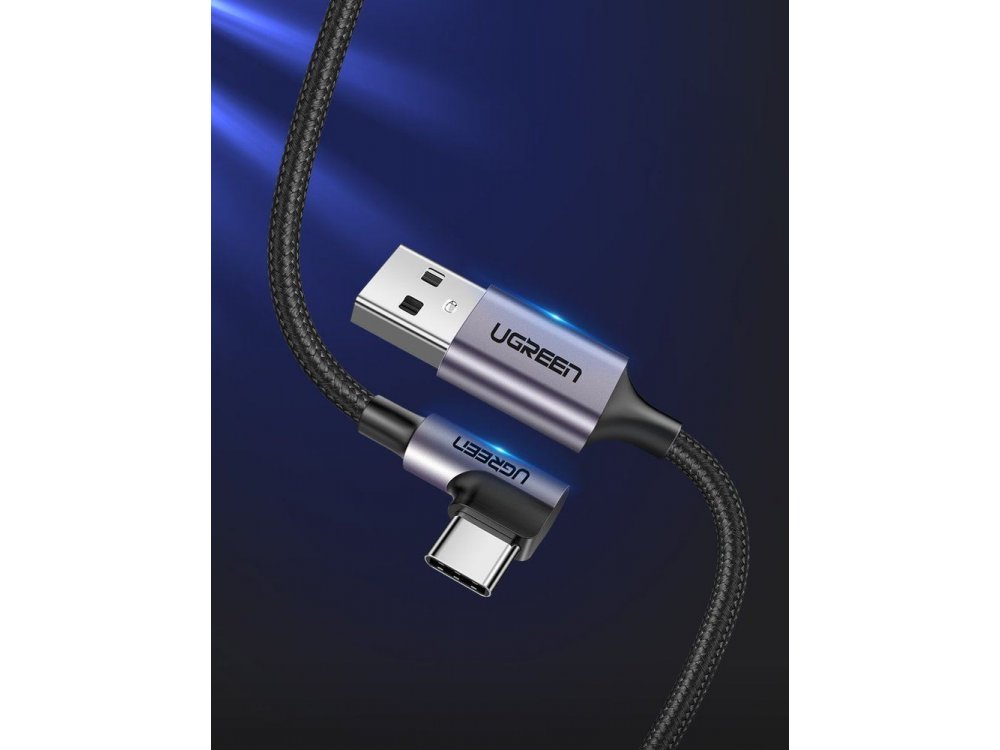 Ugreen Angle 90° USB-C cable 2m. Nylon Braiding, Black - 50942
