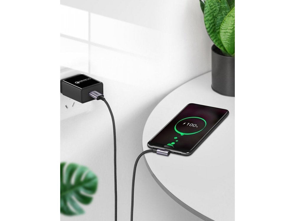 Ugreen Angle 90° USB-C cable 2m. Nylon Braiding, Black - 50942
