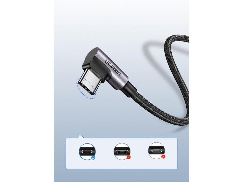 Ugreen Angle 90° USB-C cable 2m. Nylon Braiding, Black - 50942