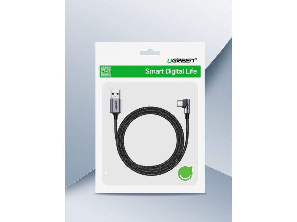 Ugreen Angle 90° USB-C cable 2m. Nylon Braiding, Black - 50942