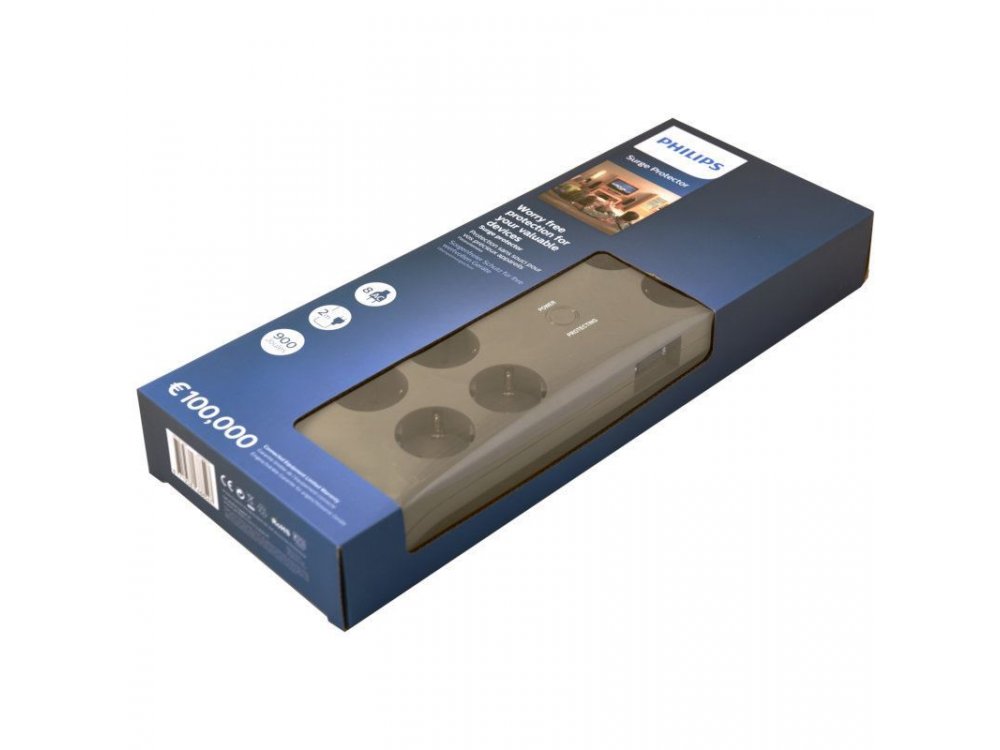 Philips 8-outlet Surge Protection Strip, Πολύπριζο & Προστατευτικό τάσης 8 Θέσεων με διακόπτη & 2M Καλώδιο - SPN3180A