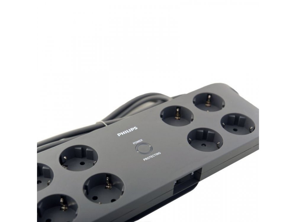 Philips 8-outlet Surge Protection Strip, Πολύπριζο & Προστατευτικό τάσης 8 Θέσεων με διακόπτη & 2M Καλώδιο - SPN3180A