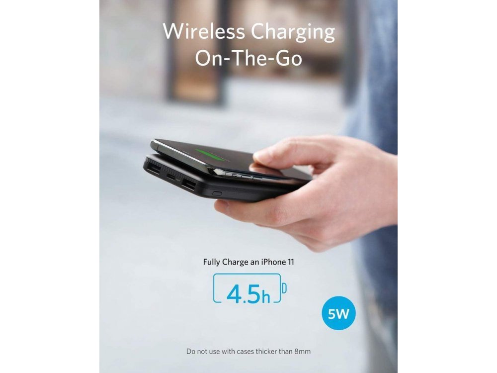Anker PowerCore Hybrid Power Bank 10000mAh με Ασύρματη φόρτιση - A1615H11, Μαύρο