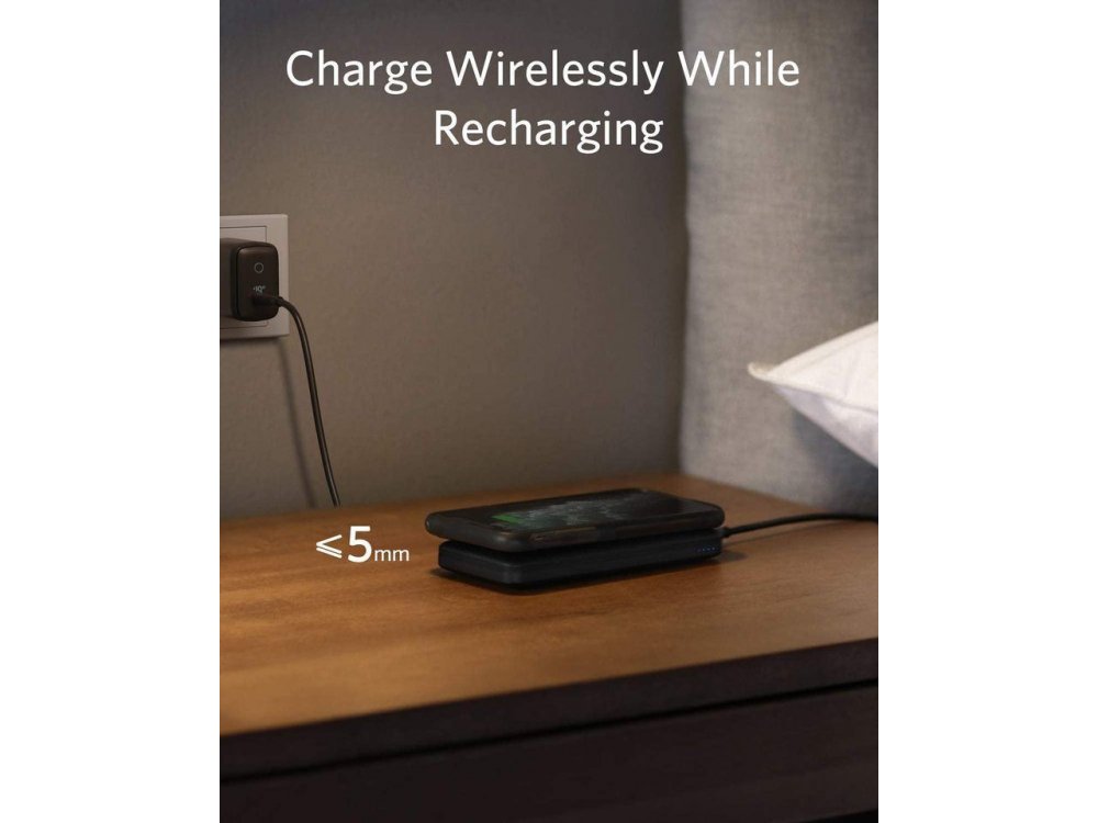 Anker PowerCore Hybrid Power Bank 10000mAh με Ασύρματη φόρτιση - A1615H11, Μαύρο