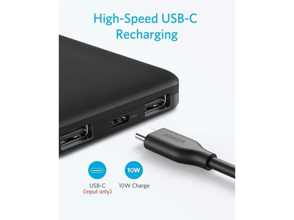Anker PowerCore Hybrid Power Bank 10000mAh με Ασύρματη φόρτιση - A1615H11, Μαύρο