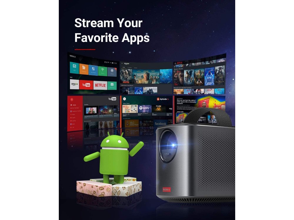 Anker Nebula Mars II Pro Wi-Fi 720p DLP Portable Projector, Android 7.1, 500 ANSI Lumens,Dual 10W Speakers,Auto Focus - D2323311