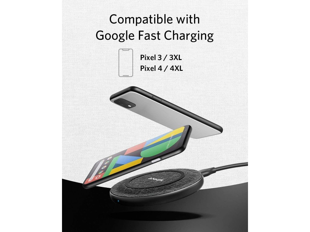 Anker PowerWave 2 Sense Pad Qi 7.5/10/11/15W Ασύρματος φορτιστής Σετ με φορτιστή & καλώδιο - B2519GF1, Μαύρο