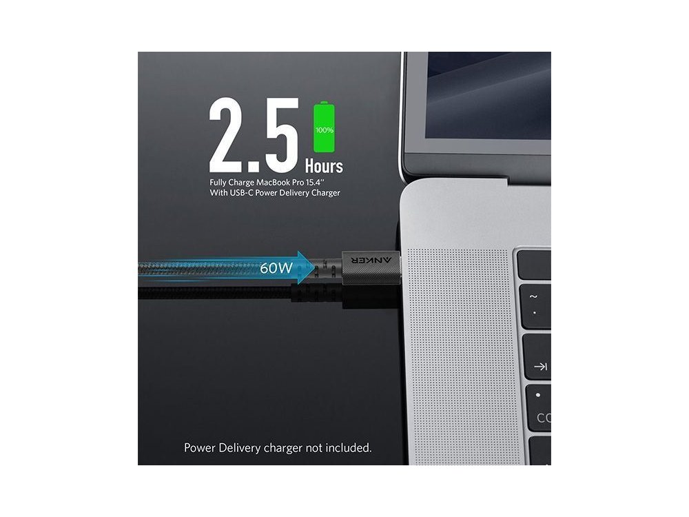 Anker PowerLine Select+ 1.8μ. Καλώδιο USB-C σε USB-C Με Νάυλον ύφανση - A8033H11, Μαύρο