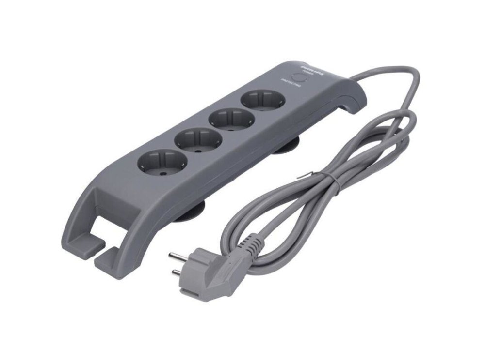 Philips 4-outlet Surge Protection Strip, Πολύπριζο & Προστατευτικό τάσης 4 Θέσεων με διακόπτη & 2M Power Cord SPN3140A - Γκρί