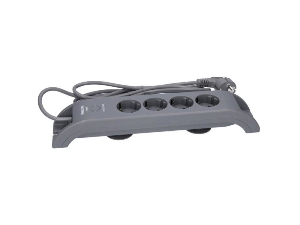 Philips 4-outlet Surge Protection Strip, Πολύπριζο & Προστατευτικό τάσης 4 Θέσεων με διακόπτη & 2M Power Cord SPN3140A - Γκρί